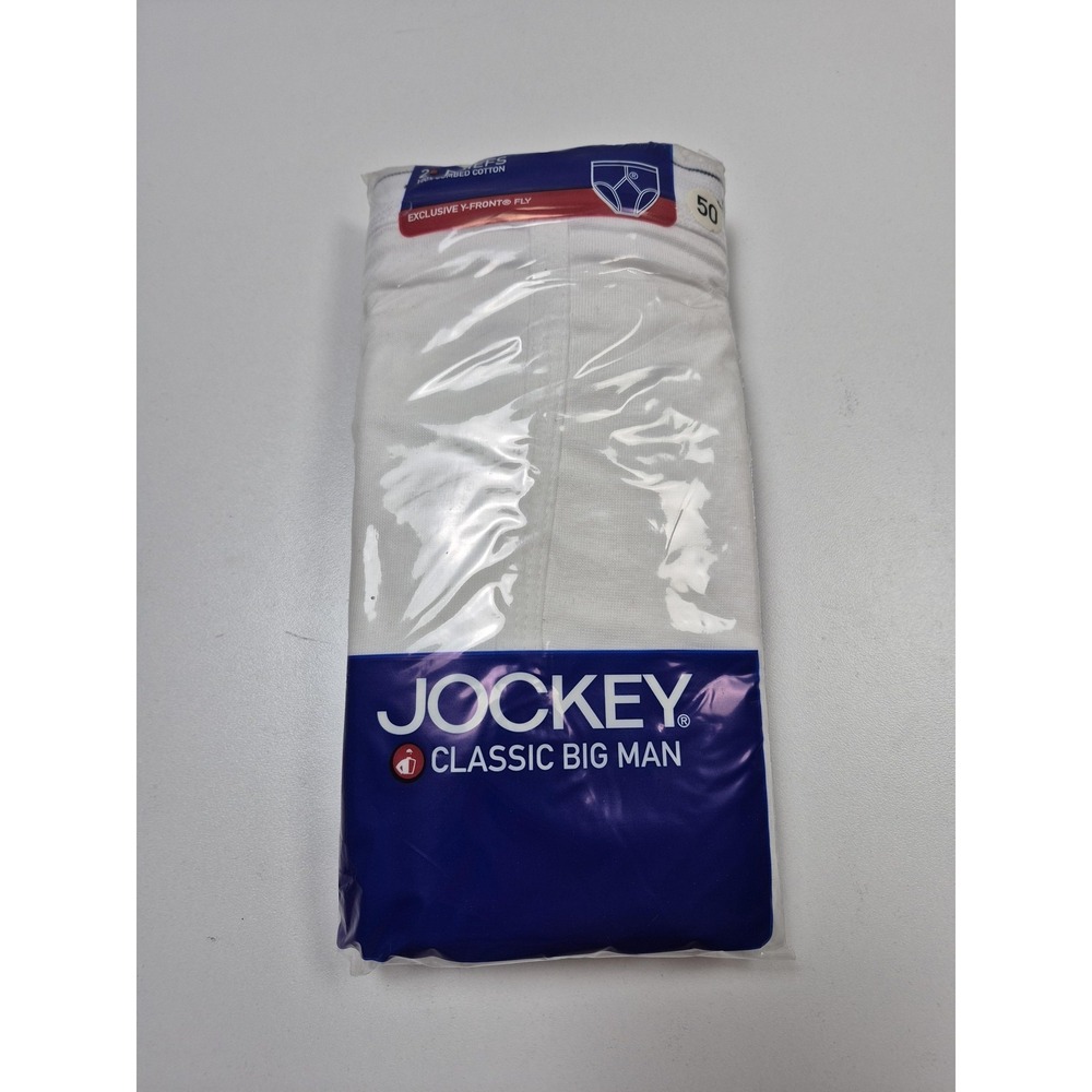 Jockey Briefs Mens 50 White Classic Big Man Cotton Underwear Y-Front Fly 2 Pack